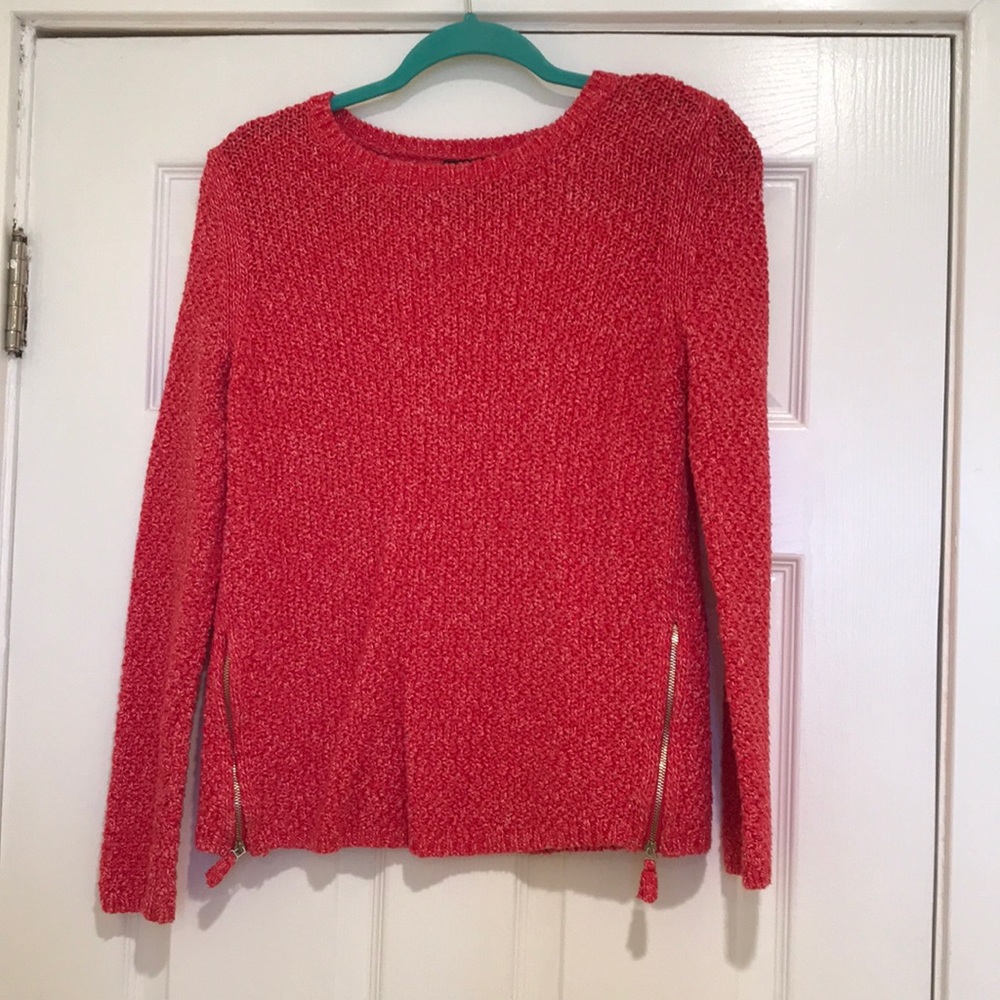Talbots pink sweater with zipper details